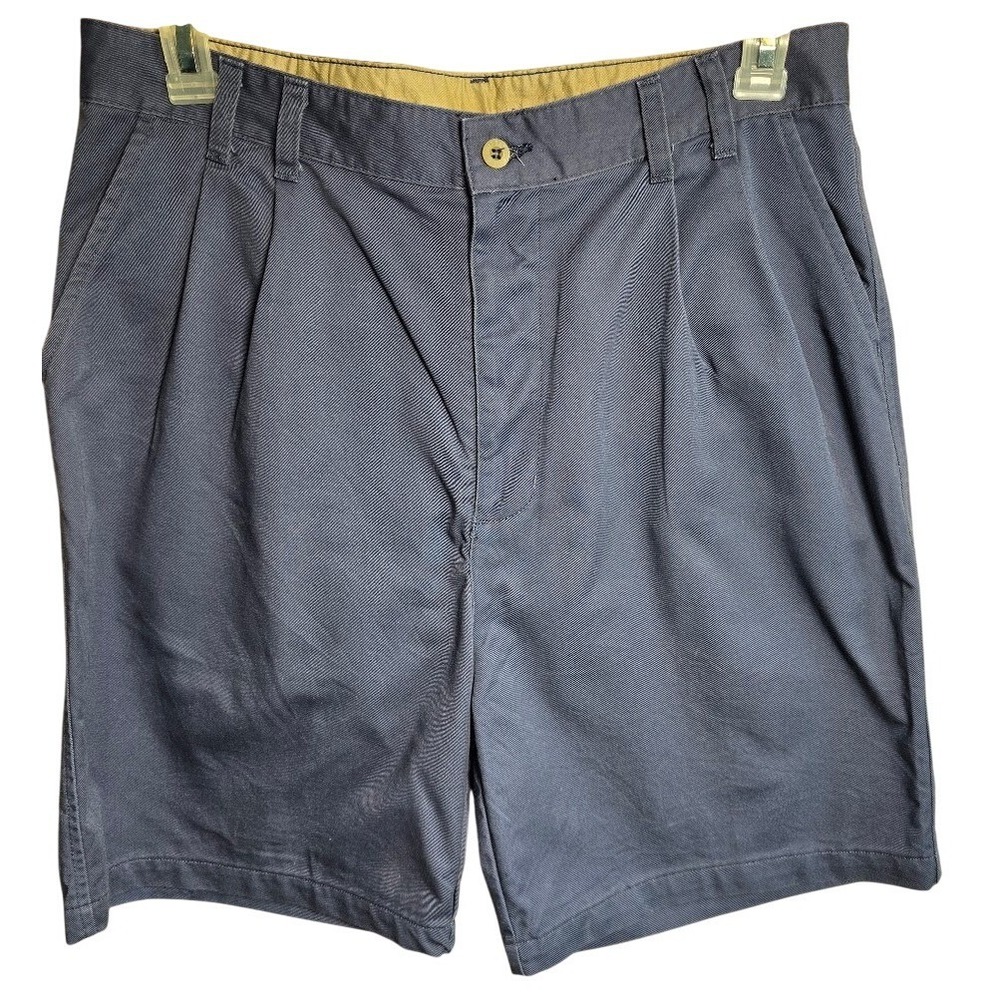 Britannia Mens Navy Blue Pleated Chino Shorts 100% Cotton Twill Size 35 Vintage